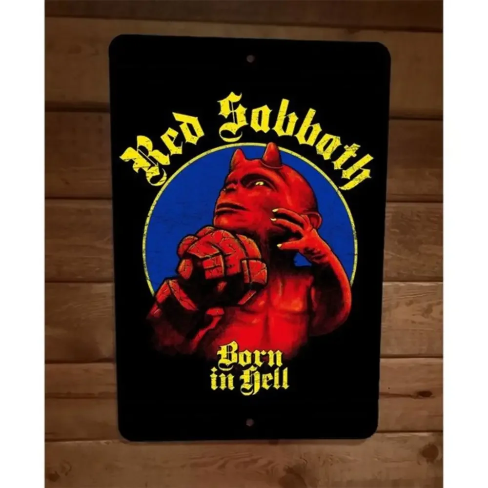 Red Sabbath Born in Hell Black Hellboy 8x12 Metal Wall Sign‎